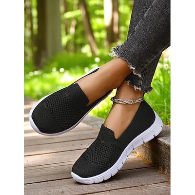 graue Flyknit-Slip-On-Sneaker für Damen – Alltagsschuhe zum Spazierengehen, Erledigen von Besorgungen und für die Freizeit im Park