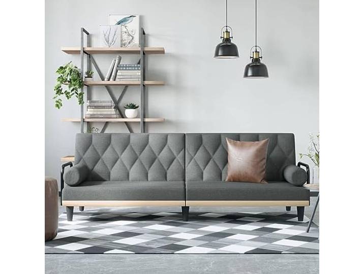 HEFZGDB Dunkelgraues Schlafsofa mit Armlehnen aus strapazierfähigem Stoff, Verstellbarer Rückenlehne und praktischen Kissen für bequemes Sitzen und Schlafen, atmungsaktiv