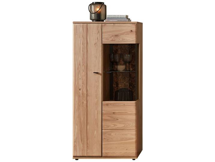 Cantus Vitrine Calmera, Braun, Esche, Eiche Artisan, Holz, Glas, Esche, Kork, massiv, 8 Fächer, 75x163x40 cm, Typenauswahl, Beimöbel erhältlich, Wohnzimmer, Wohnwände, Vitrinenschränke