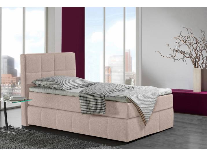 Boxspringbett, Strukturstoff-Bezug, Beige, 112×215 cm, 7-Zonen-Kaltschaummatratze, Modern, Inosign