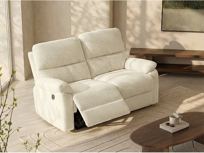 Relaxsofa elektrisch 2-Sitzer - Cord - Beige - LUNANO