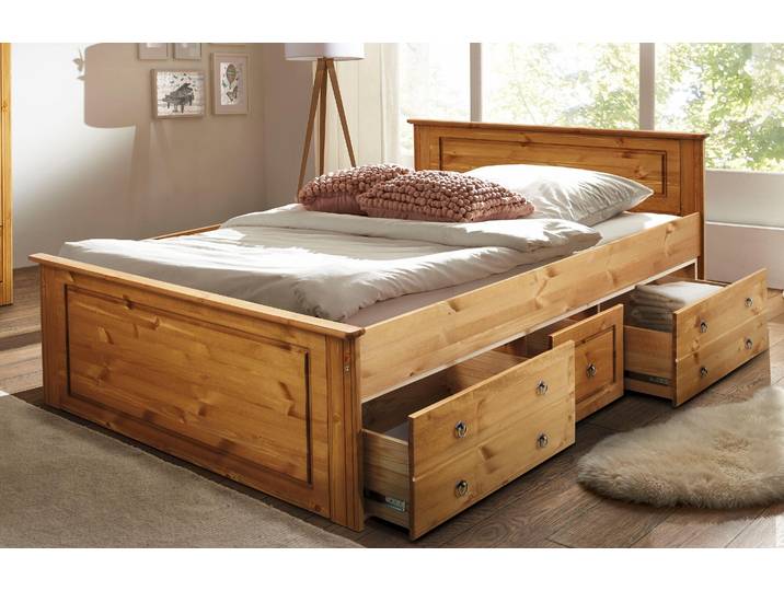 Massivholzbett GOODPRODUCT Hugo, FSC zertifiziert, Landhausstil, zeitlos und edel , beige (natur, geölt), B:192cm H:84,5cm L:212cm, Betten, Massivholzbett, Stauraumbett, extra belastbar, Made in EU, viele Breiten