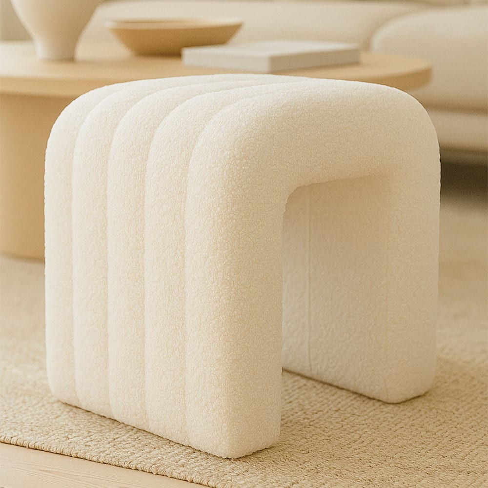 House Nordic Puf de tela bouclé - beige