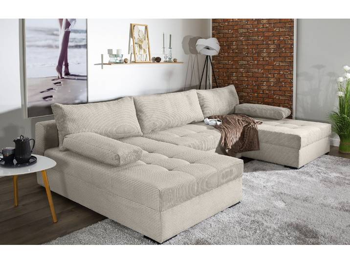Wohnlandschaft COLLECTION AB Josy U-Form, B: 307 cm , beige, B:307cm H:41cm T:161cm, 100%Polyester, Sofas, Wohnlandschaft, Schlaffunktion & Bettkasten, Federkern