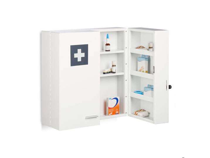 Relaxdays Armoire à pharmacie verrouillable 11 compartiments acier HLP: 53 x 53 x 21 5 cm double porte blanche