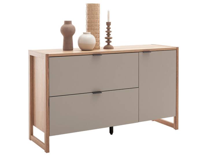 Hom`in Sideboard, Grau, Eichefarben, Holzwerkstoff, 1 Fächer, 2 Schublade(n) Schubladen, 140x84x44 cm, Wohnzimmer, Wohnwand, Wohnwand- Serien