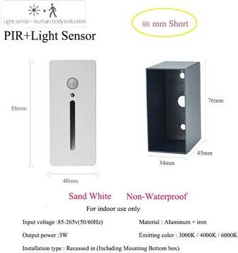 Uplift Picks 3W PIR Motion Sensor Stair Light Slim LED Wall Lamp white Sensor (88mm) 3 W neutral White (4000k)