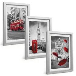 BILDER SET 3er Set - 20x30 cm Silberner Rahmen - Red Accents London