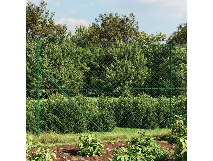 vidaXL Maschendrahtzaun mit Bodenhülsen Grün 1,6x25 m