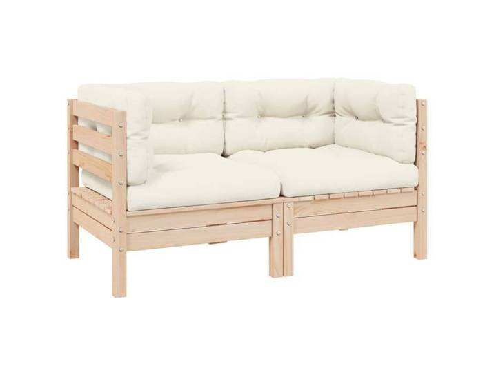 Crème Canapé 2 places de jardin et coussins crème Bois de pin solide - Siège de balcon LV66955