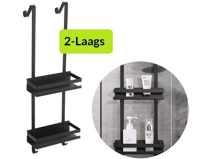 Doucherek Zonder boren - Zwart - 2-Laags Doucherekje - Hangend aan Douchewand