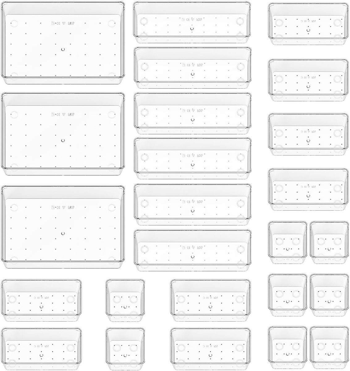 Inovra Lade-organizer 25 stuks - Transparante kunststof stapelbare ladeverdelers voor badkamer en keuken