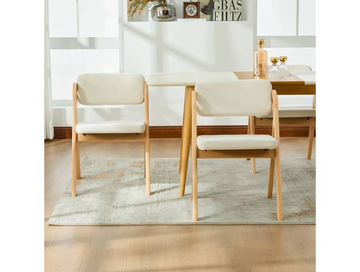 ROVRYN Chaise pliante de salle à manger lot de 2 bois massif hêtre assise rembourrée beige