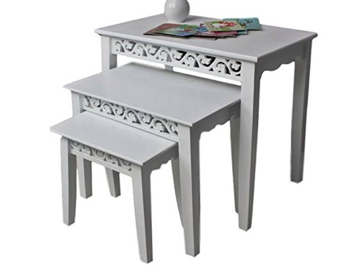 elbmöbel 3X Tisch Beistelltisch antik weiß Landhaus Shabby-chic Nachttisch Set Konsole