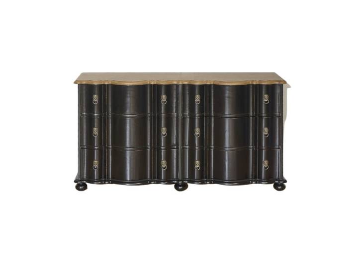 Commode style shabby chic, plateau en chêne, 6 tiroirs noir