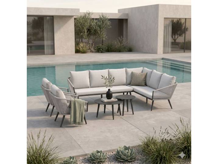 OUTLIV. Alex Ecklounge inkl. Loungetische Aluminium/Rope/Olefin Hellgrau