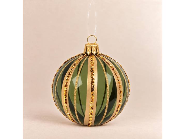Grüne Glas-Weihnachtskugel mit goldenen Streifen