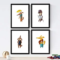 POSTER Set mit 4 Hunden gekleidet A4 Rahmenlos