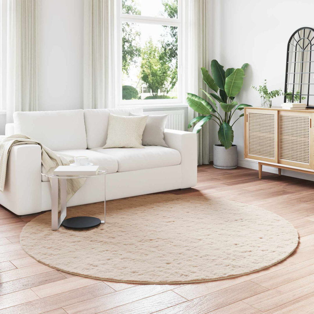 Latitude Run Faux Rabbit Fur Rug Olite Polyester Taupe Round 200 cm