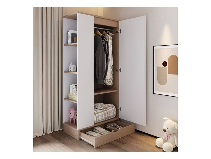 OKWISH Kleiderschrank Schrank,eintürige Ausführung,mit Einlegeböden und Schubladen (Kleiderschrank 70x40x170 cm – Eintürig mit Schubladen & Einlegeböden – Platzsparend, Umweltfreundlich, 70x40x170 cm)