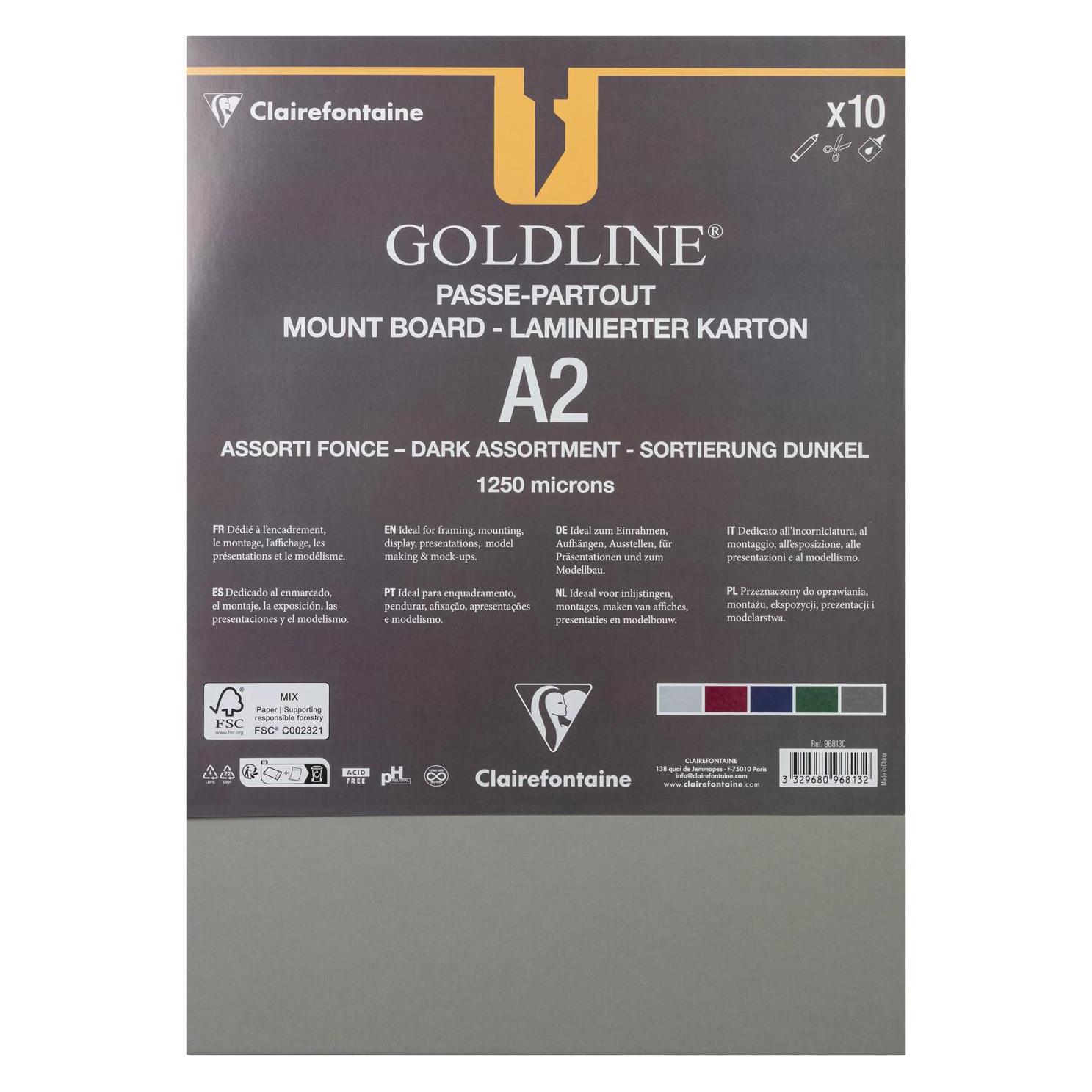Clairefontaine Goldline Passepartoutkarton A2, 10 Bogen 1,25mm - Sortiment helle Farben (10x) (96813C)