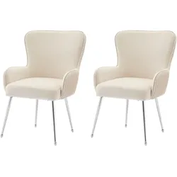 OKWISH Esszimmerstuhl 2er Set Samt Beige mit Armlehnen Lendenstütze verstellbaren Füßen Metallbeine komfortabel 83x57x53 cm