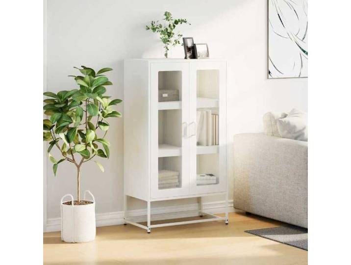 Buffet haut - - Vaisselier - Acier - Blanc - 2 portes - 6 compartiments - 68x39x123 cm @32463