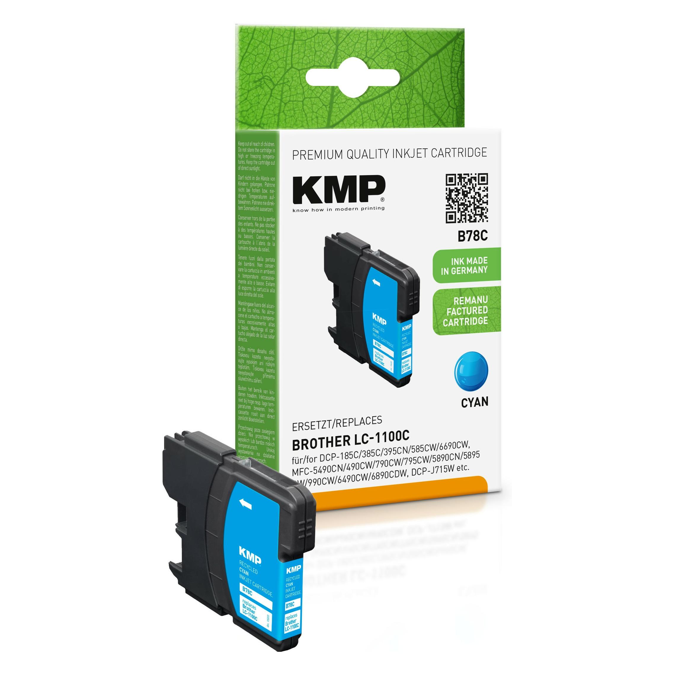 KMP B78C Tintenpatrone kompatibel m. Brother LC-1100 C (C) (1522,4803)