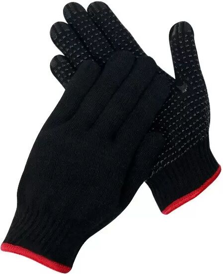 INF 580g Schwarze Baumwoll-PVC-Punkt-Grip-Arbeitshandschuhe, Universalgröße, 12 Paar