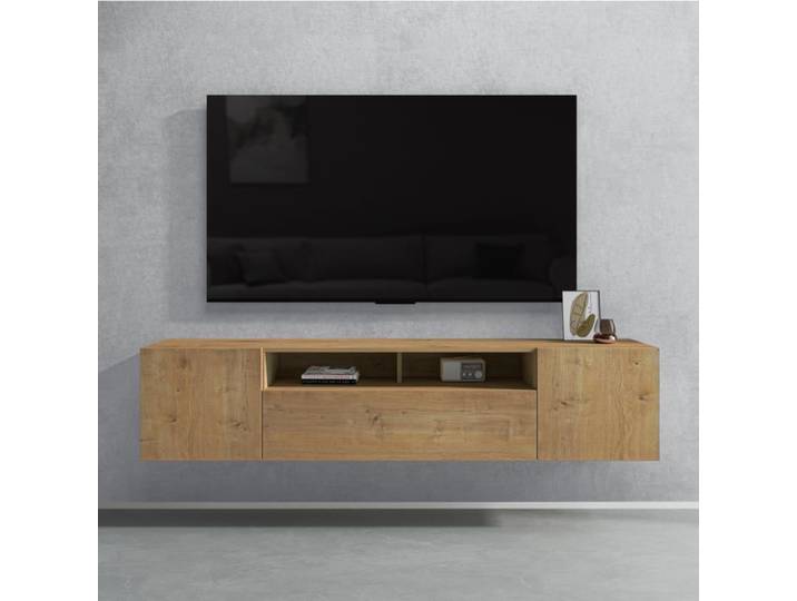 doporro Meuble TV Bas 180x34 4x39cm Armoire TV Marron Clair avec 3 Portes Meuble TV Suspendu Fernsehschrank03