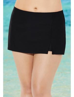 Plus Size Women's Side Slit Swim Skort by Swimsuits For All in Black (Size 14)
