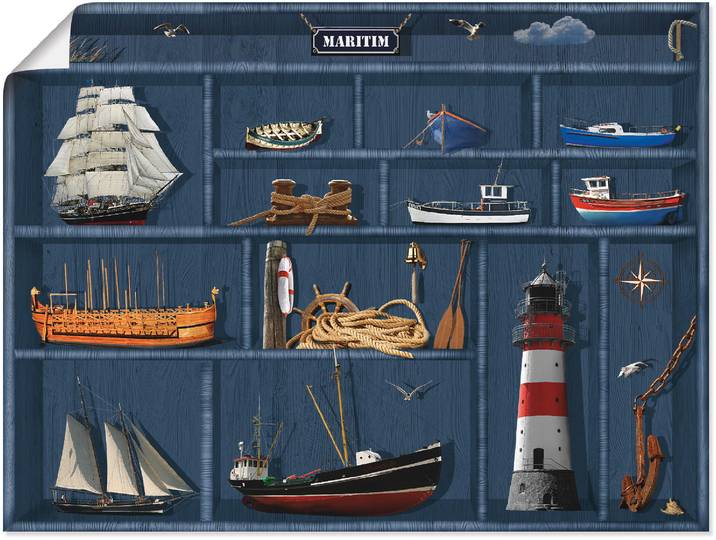 Poster ARTLAND Der maritime Setzkasten , blau (farbe bild(er): blau), B:60cm H:45cm, Bilder, Poster, ohne Rahmen