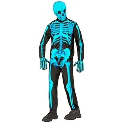 Kinderkostüm "Skelett" neonblau, 4-teilig