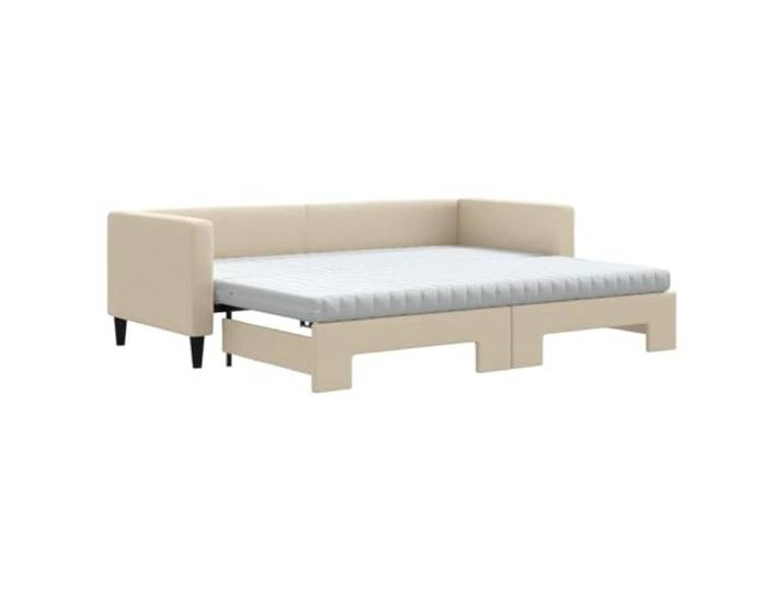 vidaXL Tagesbett Ausziehbar mit Matratzen Creme 80x200 cm Stoff
