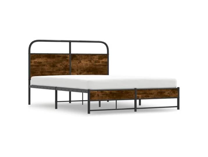 KTHLBRH Bettgestell ohne Matratze Eiche Rauchgrau 120 x 190 cm Stahlrahmen, Lattenrost, mit Kopfteil, für Schlafzimmer