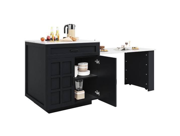 Bexevue Kücheninsel ausziehbarer Bartisch133-202×70×93.5cm Küchen-Esswagen, Schwarz, Holz, Mode, Küche mit Insel,Rechteckig, 70x93.5x133 cm, Küchen, Küchenmöbel, Kücheninseln