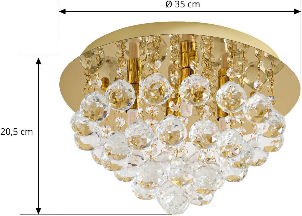 Kristall Deckenlampe Gillion Lindby, dimmbar, messing / gold, für Wohn- / Esszimmer, Kristall, Design, Deckenlampe
