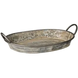 IB Laursen Ovales Metalltablett Urban Garden mit Henkeln, Grau - 44,5 x 30 x 9 cm