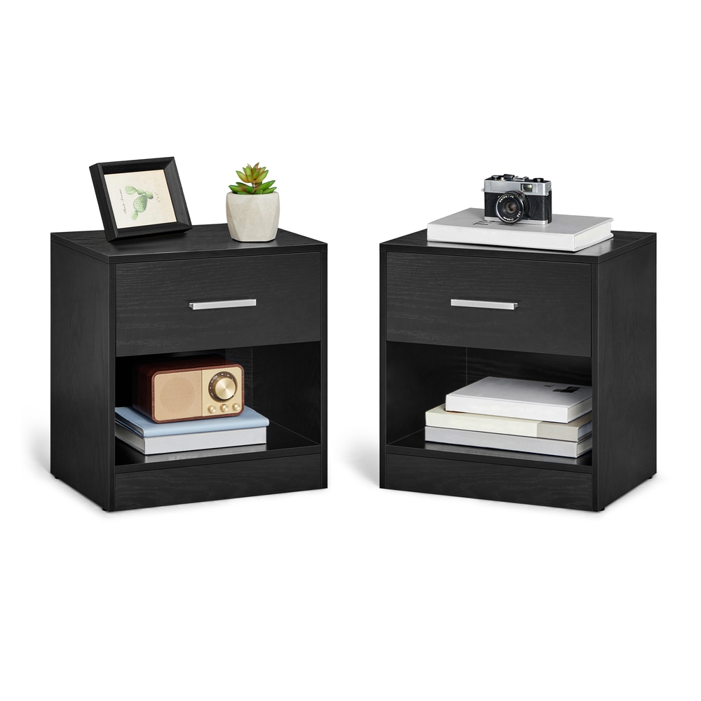 VASAGLE Nachttisch 2er Set naturbeige-klassikschwarz LET819T56