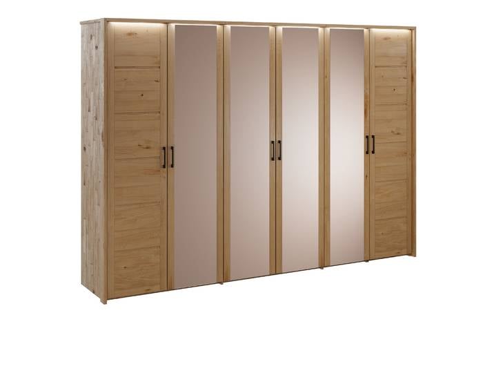 Kleiderschrank 285cm 6-trg. 'Meran' Spiegel Wildeiche massiv geölt
