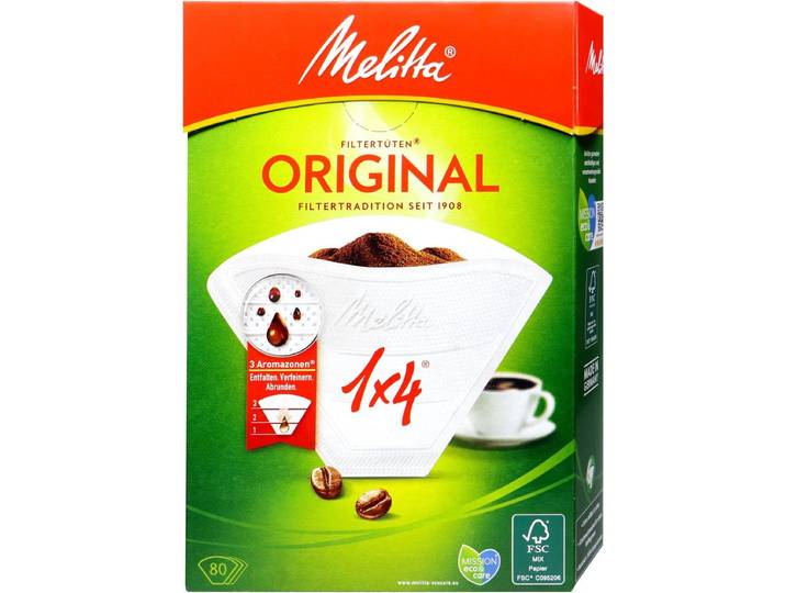 Melitta Filter Papers 1x4 white Aroma\, 80 stuks
