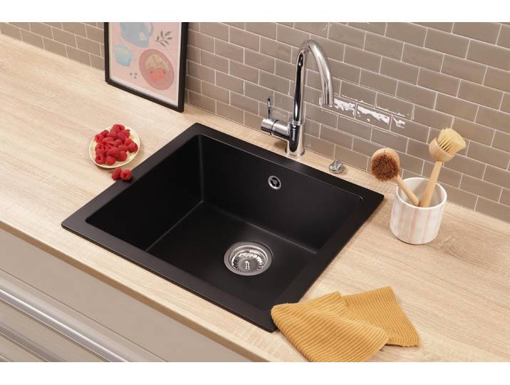 Küchenspüle Einbau Unterbau Spüle Granit Massiv 52 x 47 Schwarz Respekta Nelson