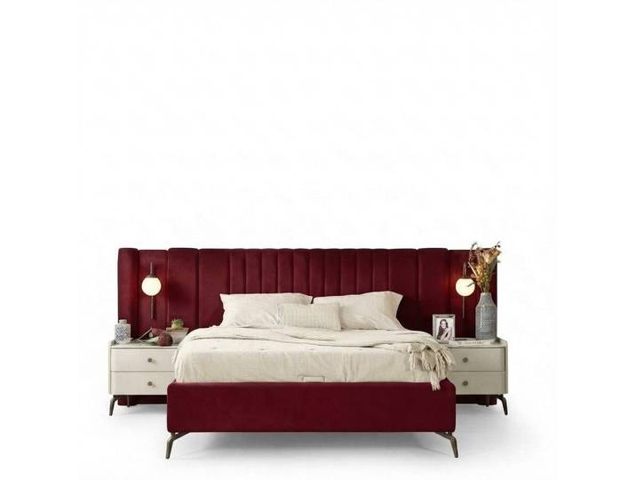 Xlmoebel Schlafzimmer-Set Elegantes Doppelbett mit weißen Polstermöbeln und Nachttischen, (3-tlg., 3 tlg.Schlafzimmer Set (Bett + 2x Nachttische), Hergestellt in Europa