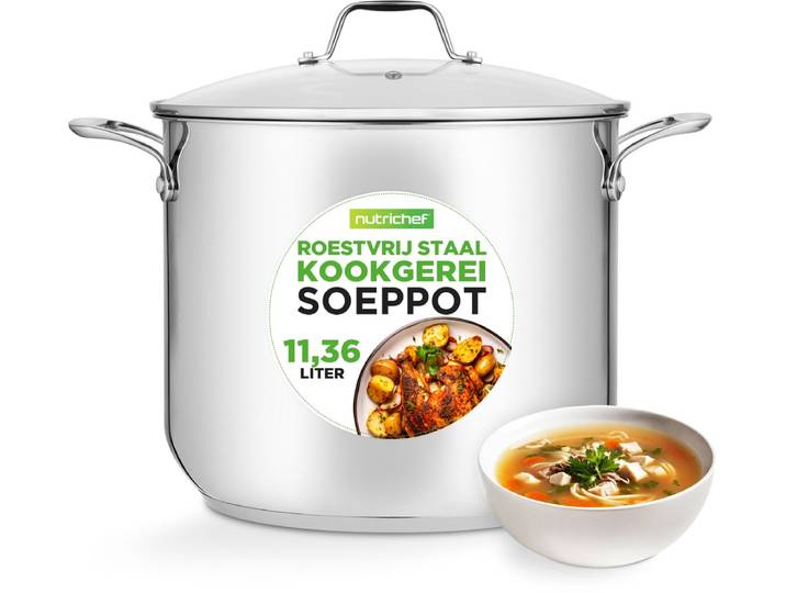 NutriChef Soeppan\, 11L Kookpan\, Inductie\, soeppan met Doorzichtig Deksel- Vaatwasmachinebestendig