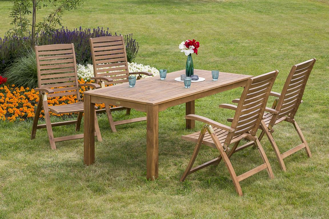 MERXXHANDELS Paraiba Set 5tlg 4 Sessel Tisch 185x90cm Akazie 16909198