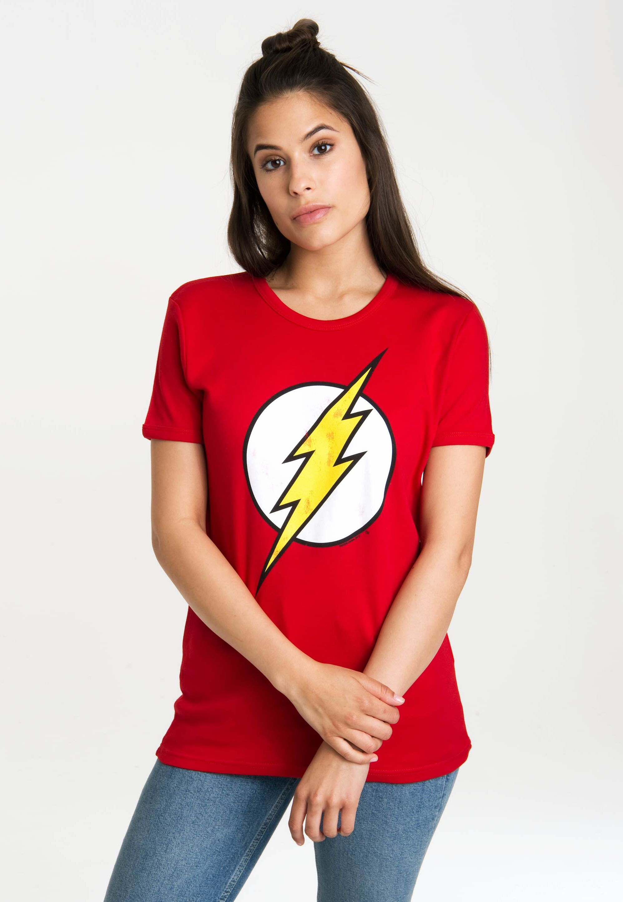T-Shirt LOGOSHIRT "Flash Logo", Damen, Gr. XL, rot, 100% Baumwolle, bedruckt, normal, Rundhals, Shirts T-Shirt, mit lizenzierten Originaldesign
