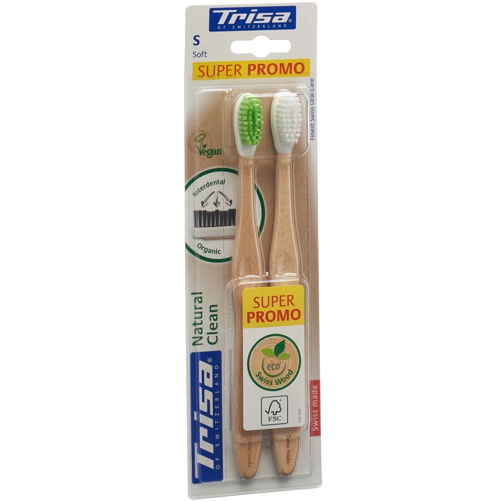 Trisa Natural Clean Holzzahnbürste soft DUO 2 Stk St Zahnbürste