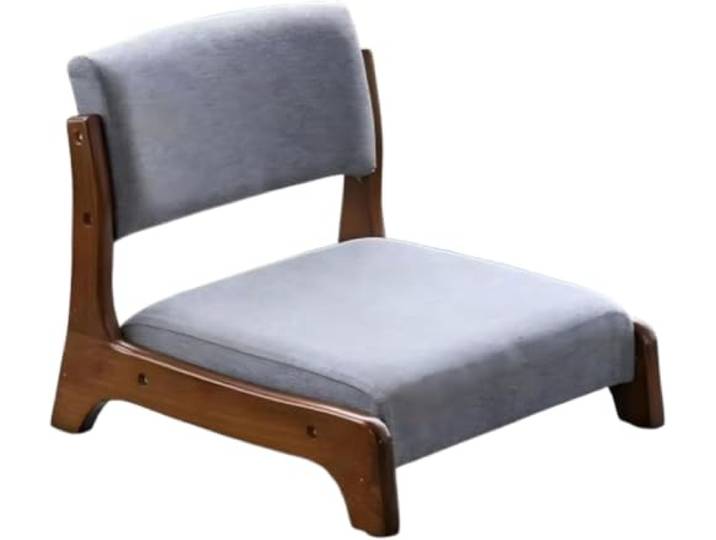 IMOYBBR Japanischer Bodenstuhl, Zaisu Tatami-Sitz, Niedriger Massivholzstuhl Mit Rückenlehne Und Grüner Matte, 48 X 45 X 36 cm, Zum Lesen, Für Wohnzimmer, Schlafzimmer, Kotatsu Walnut Color Grey Mat