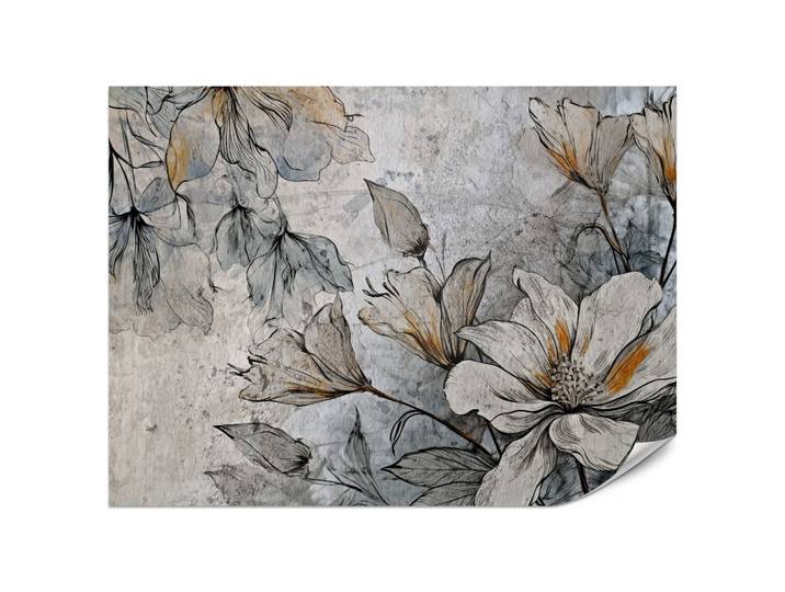 FOTOTAPETE für Büro Blumen Blätter Betongrund Vintage Pflanzen 200x140