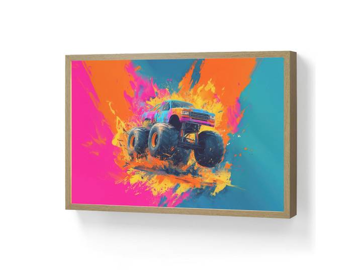 OnlyWow Nachttischlampe - Monstertruck - Abstrakt - Farbspritzer - Farbenfroh - 60x40 cm, Pink, Holzwerkstoff, Rechteckig, LED integriert, 60x40x8 cm, Lampen & Leuchten, Innenbeleuchtung, Nachtlicht